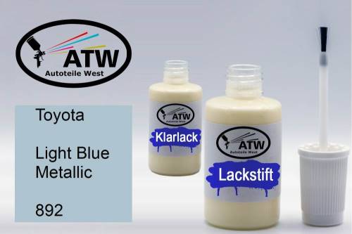 Toyota, Light Blue Metallic, 892: 20ml Lackstift + 20ml Klarlack - Set, von ATW Autoteile West.